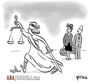 Lady Justice slips on a banana peel.