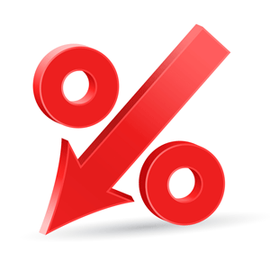 Percent sign with arrow pointing downward
