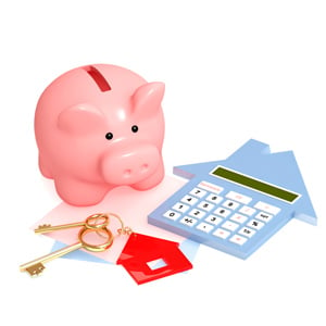 Piggy bank house keys and calculator
