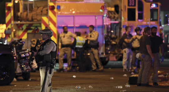 Images of police officers at crime scene in Las Vegas