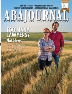 October 2014 ABA Journal Magazine Cover of Couple on a Farm