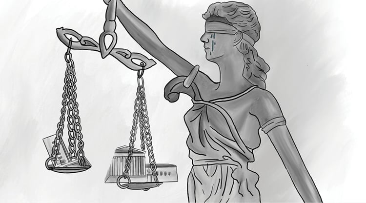 Lady Justice with Supreme Court by Sara Wadford/ABA Journal