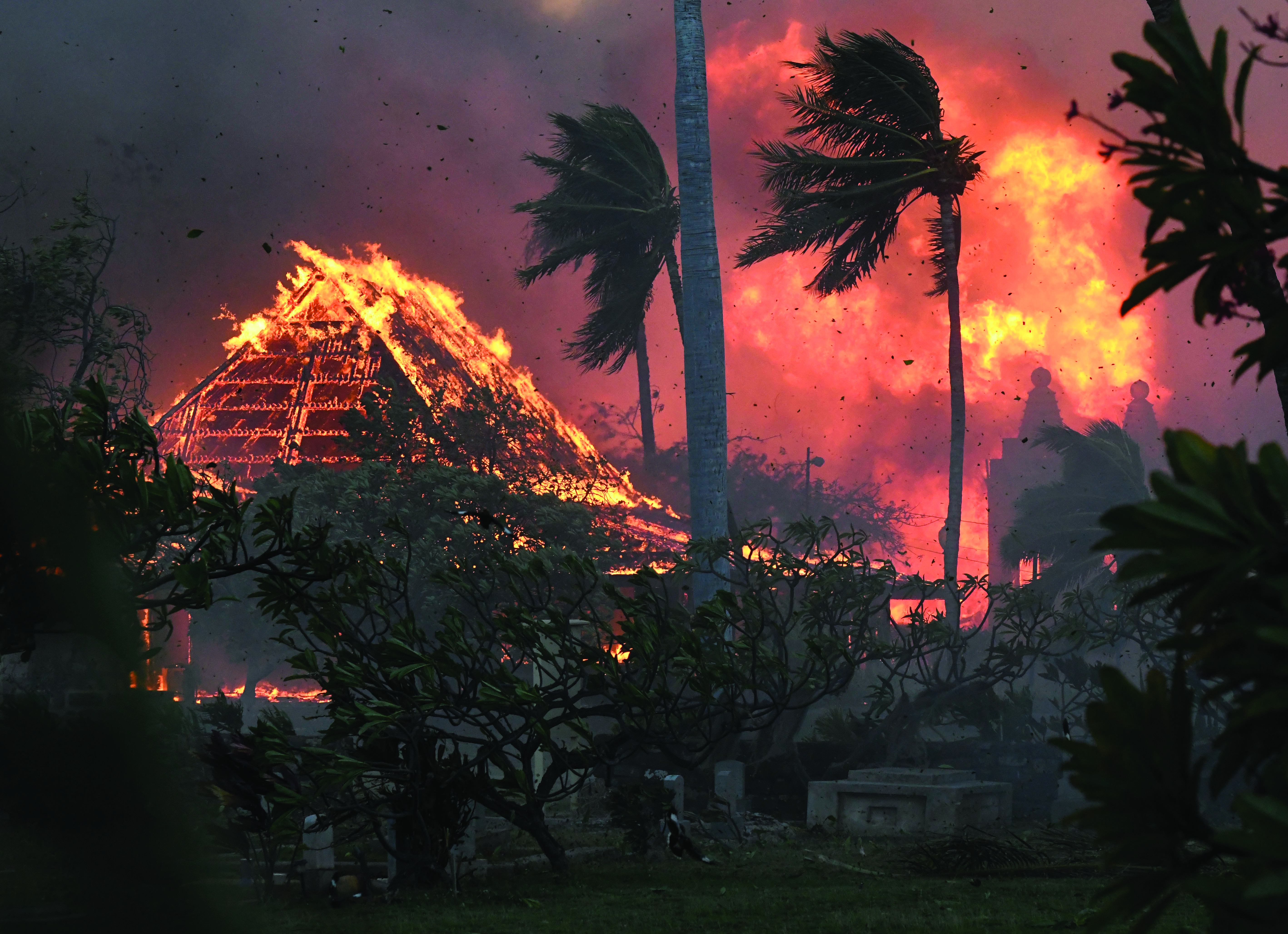 Image of historic Waiola Church was one of the structures lost in the 2023 wildfire in Lahaina, Hawaii.