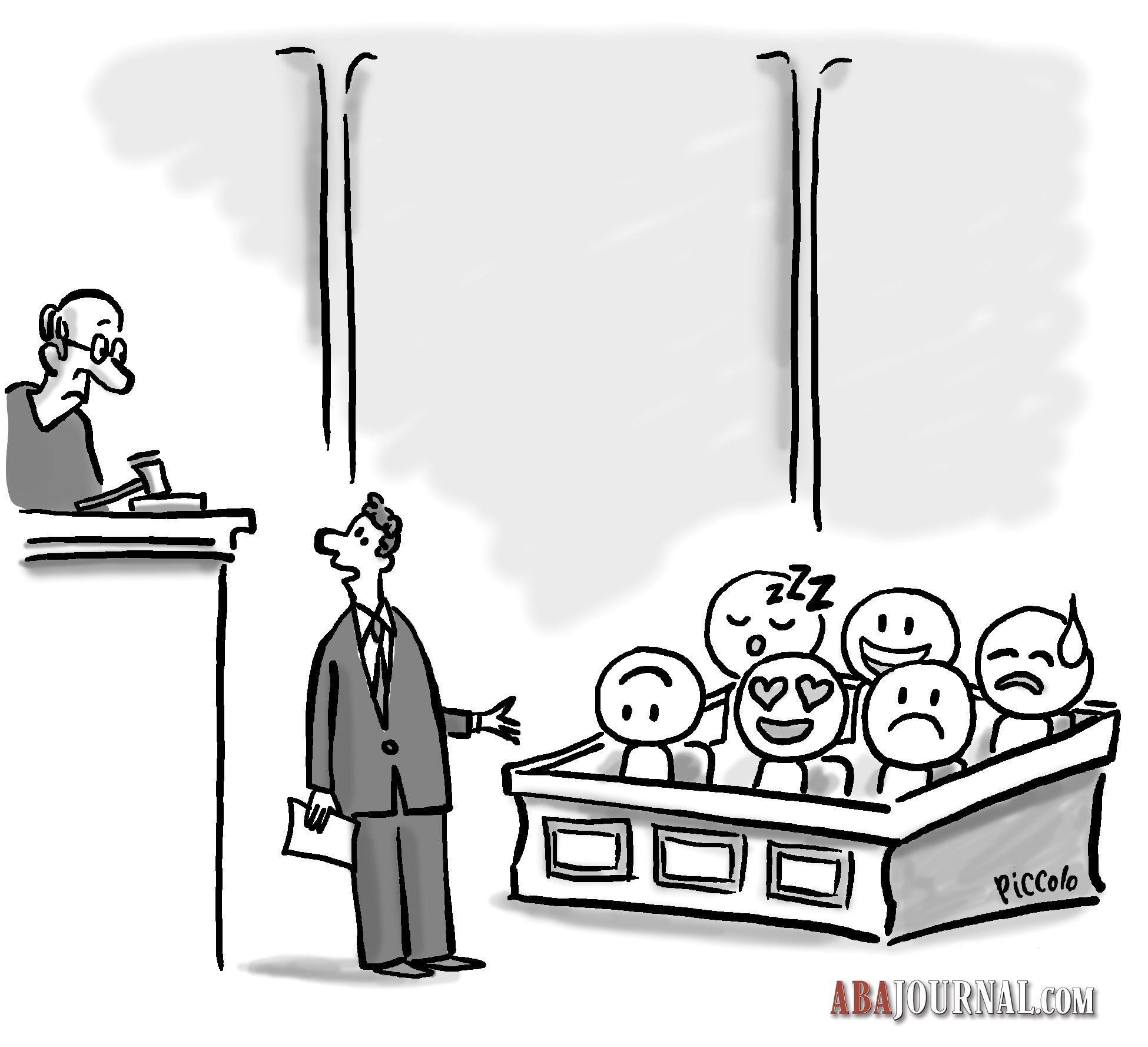 Cartoon Caption: Can these jurors keep a straight face for the case?