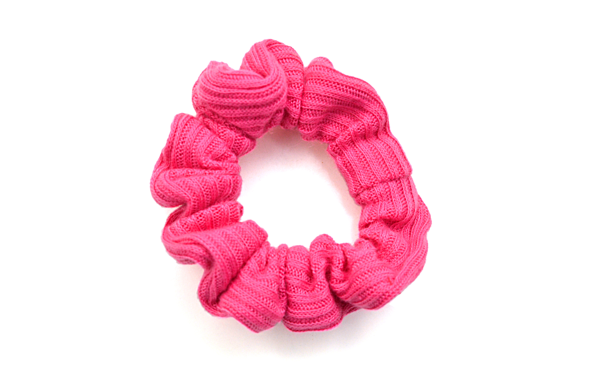 A neon pink scrunchie
