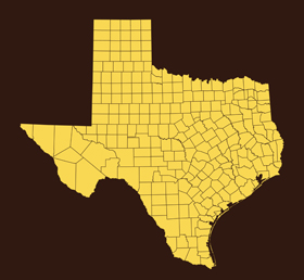 Map of Texas with county borders.