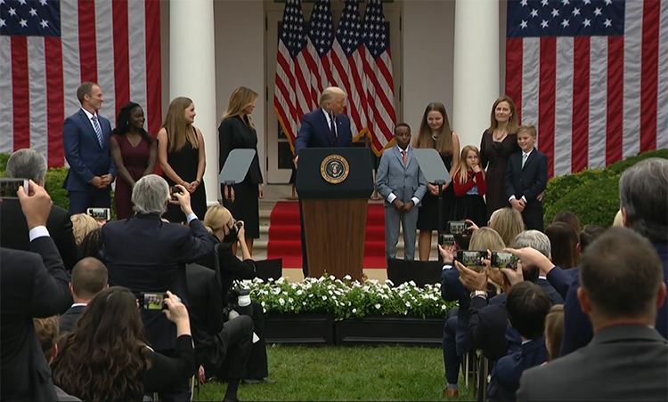 President Trump, Melania Trump and the Coney Barrett family