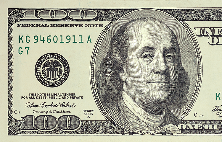 بن فرانکلین در مورد اسکناس 100 دلاری