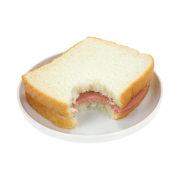 bologna sandwich with a bite taken out of it