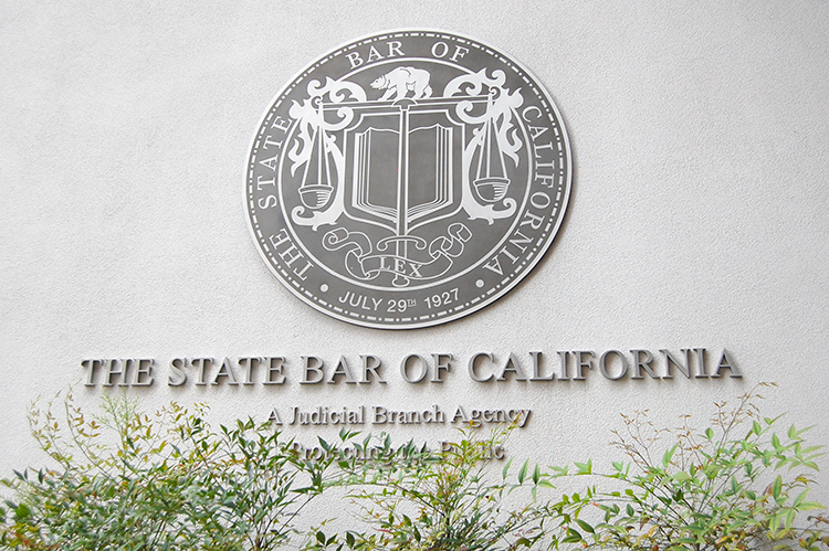 State bar of california seal on a concrete wall