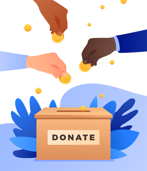 hands putting coins into a donation box