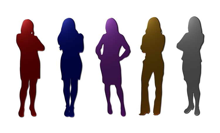 Silhouettes of five women
