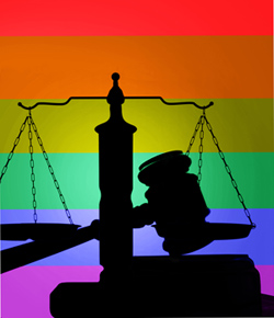 Rainbow flag and gavel