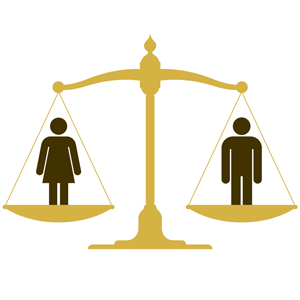 Man and woman on scales of justice