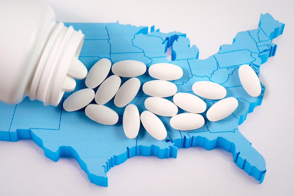opioids on map of United States