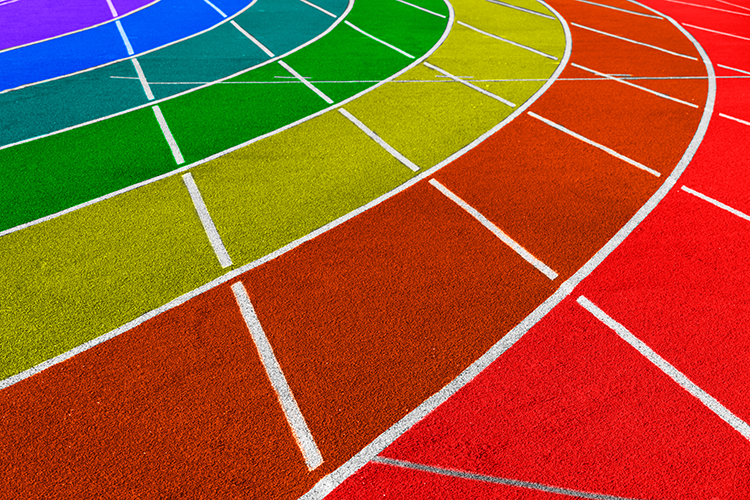 Running track in rainbow colors