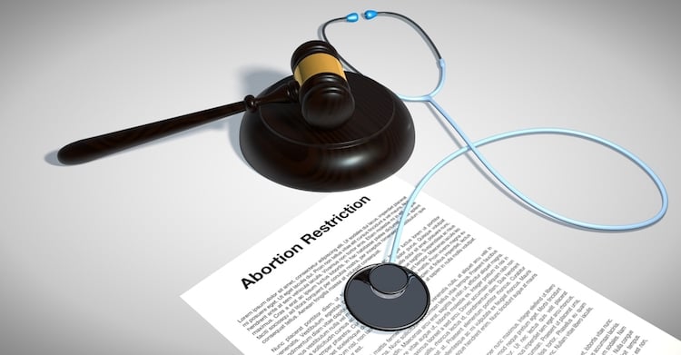 shutterstock_Abortion Restriction paper, gavel and stethoscop