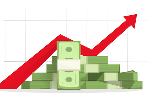 salary increase concept with arrow and money