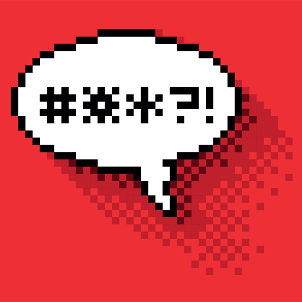 speech bubble with asterisks and wingdings to imply swearing.