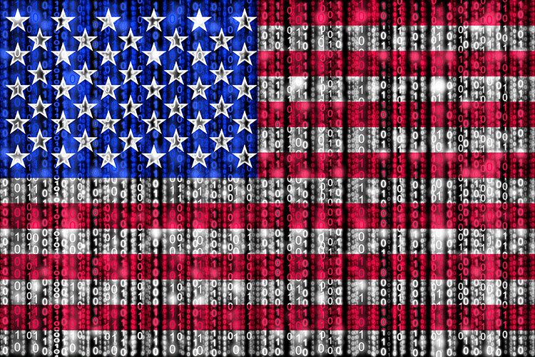 United States flag covered in ones and zeros
