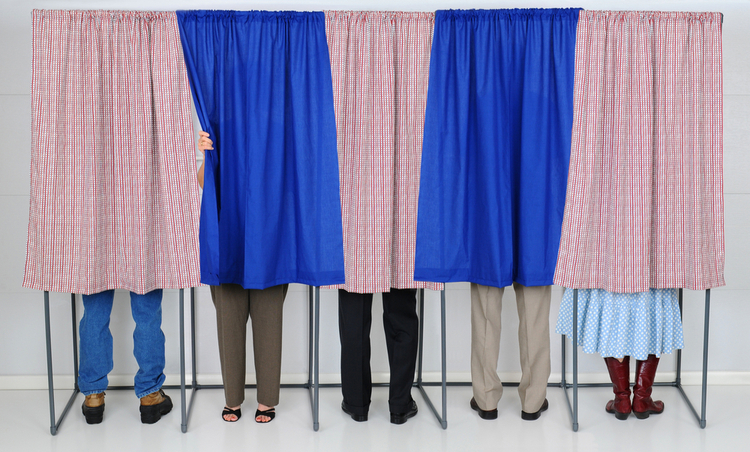 people in voting booth