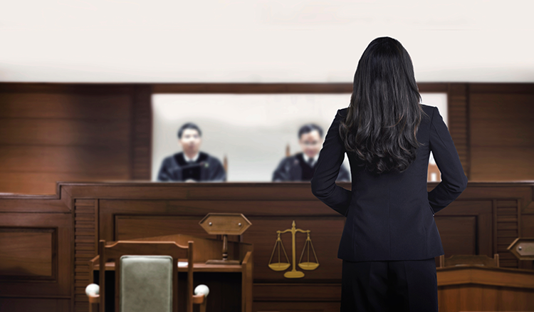 Woman attorney speaks to judges